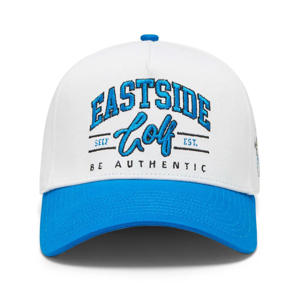 Eastside Golf Five Panel Hat | Bright White/Royal Blue