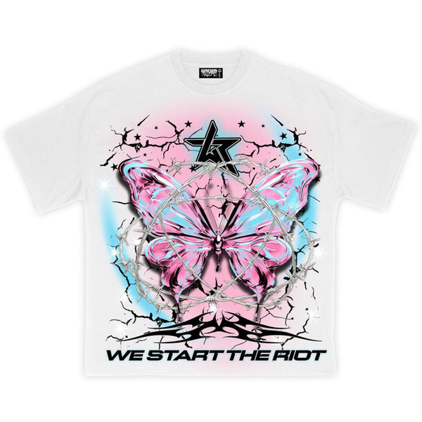 Wknd Riot Butterfly Chaos Head Tee | White