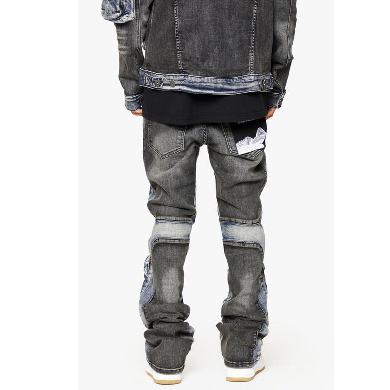 Valabasas Dual Soldier Stacked Flare Jean | Black/Blue