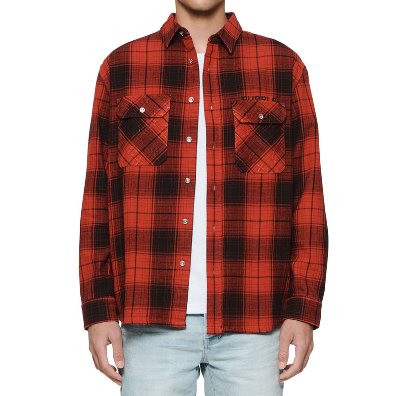 Purple Brand P331 Overdyed Flannel Long Sleeve Shirt | Red (P331-FPFR)