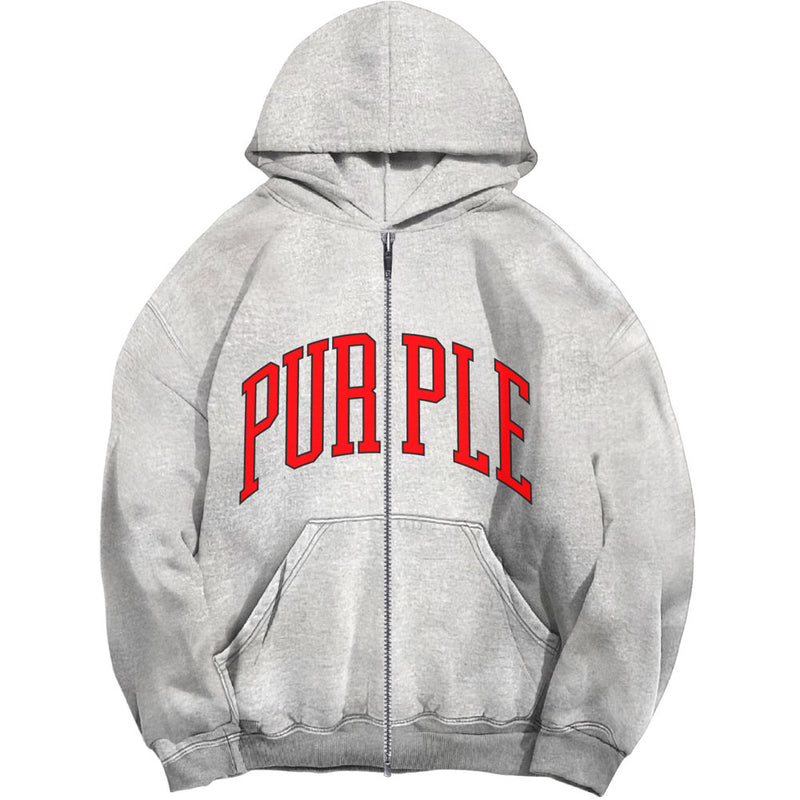 Purple Brand P460 Collegiate Zip Up Hoodie | Heather Grey (P460-HCMC)