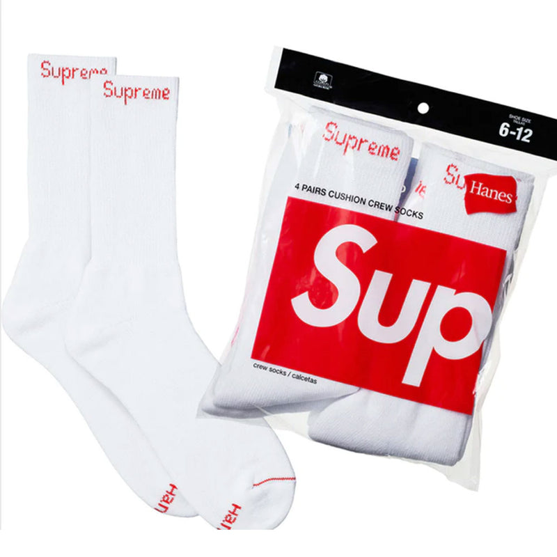 Supreme Hanes Crew Socks (4 Pack) | White