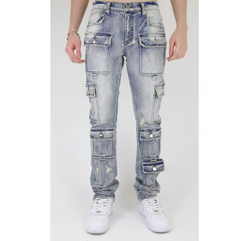 Armor Jeans Multi Pocket Mid-Rise Stacked Jeans | Denim Wash