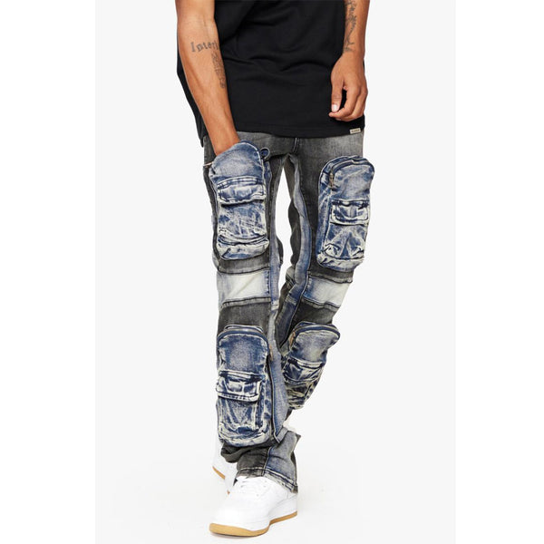 Valabasas Dual Soldier Stacked Flare Jean | Black/Blue