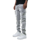 Armor Jeans Cargo Pockets Mid-Rise Slim Jeans | Grey