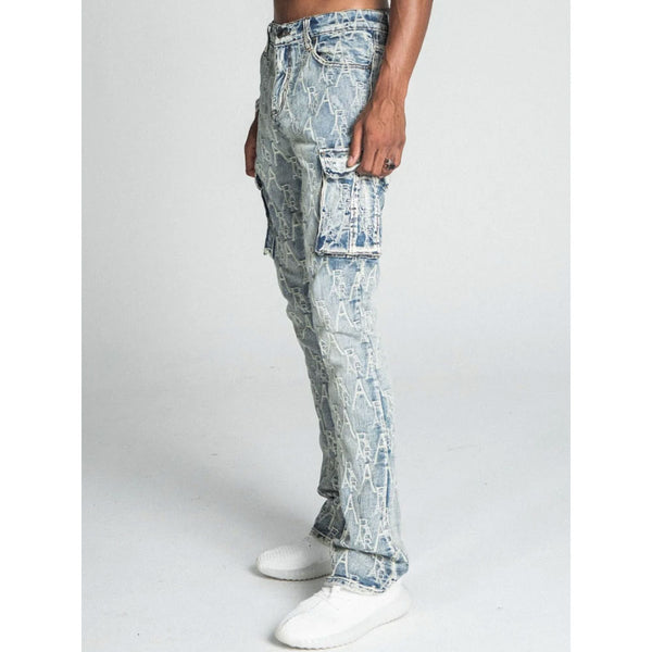 Armor Jeans Logo Embroidery Mid-Rise Stacked Jeans | Lt Blue