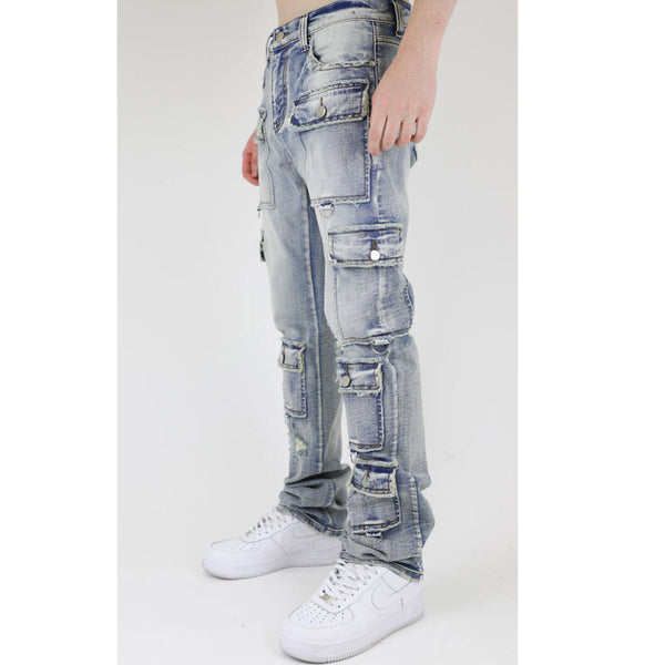 Armor Jeans Multi Pocket Mid-Rise Stacked Jeans | Denim Wash